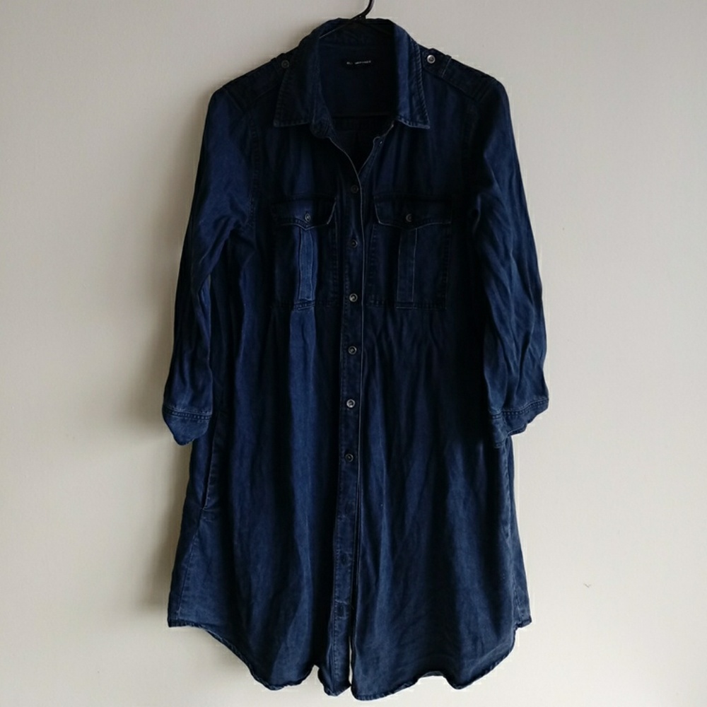 Woman's 6 Denim Shirt Dress 3/4 Sleeve Button Down